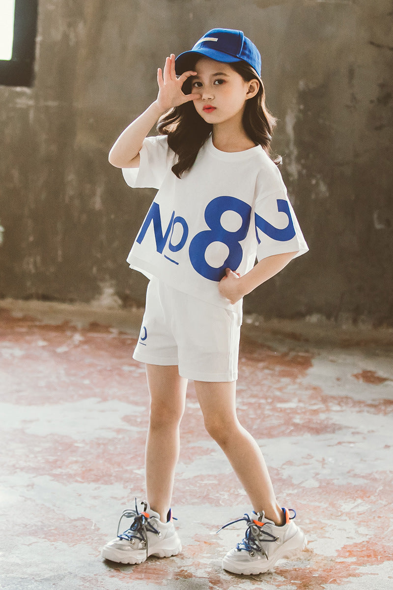 Loose Children's Wear Boy & Girl Short-sleeved Big Kids Sports Two-piece Suit