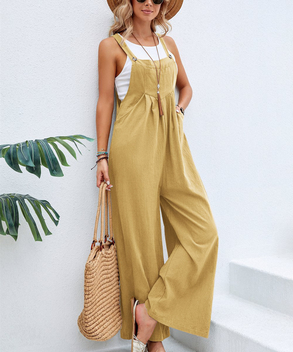 Women Long Bib Pants Overalls - Casual Loose Rompers Jumpsuits With Pockets