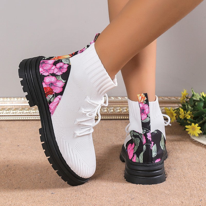 Knitted Flowers Print Boots