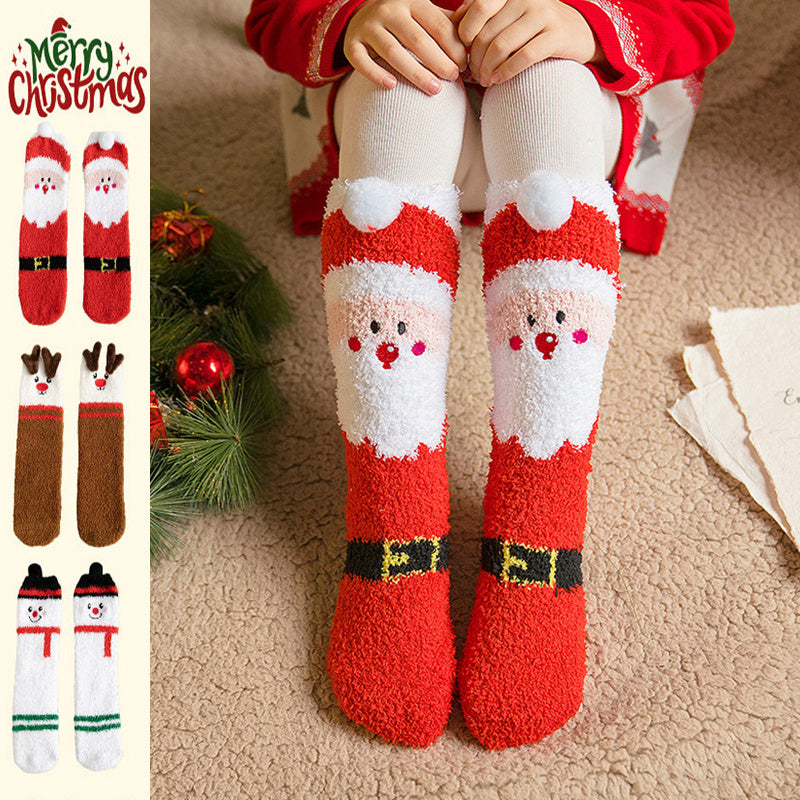 Classic Christmas Winter Socks - No-shedding Cute (Elk, Santa, Claus, Snowman) Sleeping Floor Coral Fleece Socks