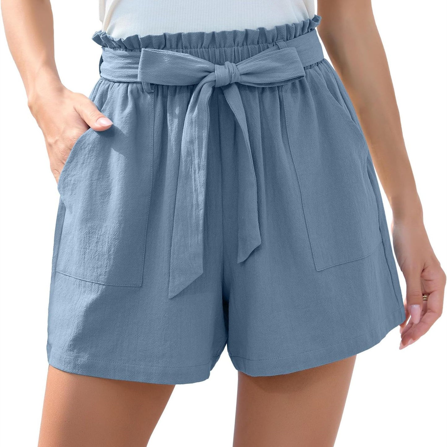 Fashion Ruffle Bow Waist Tie Shorts - Summer Beach Pants With Pockets Women's Clothing