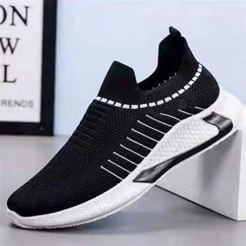 Fashion Mesh Sock Shoes With Striped Design - Men's Outdoor Breathable Slip-on Sneakers