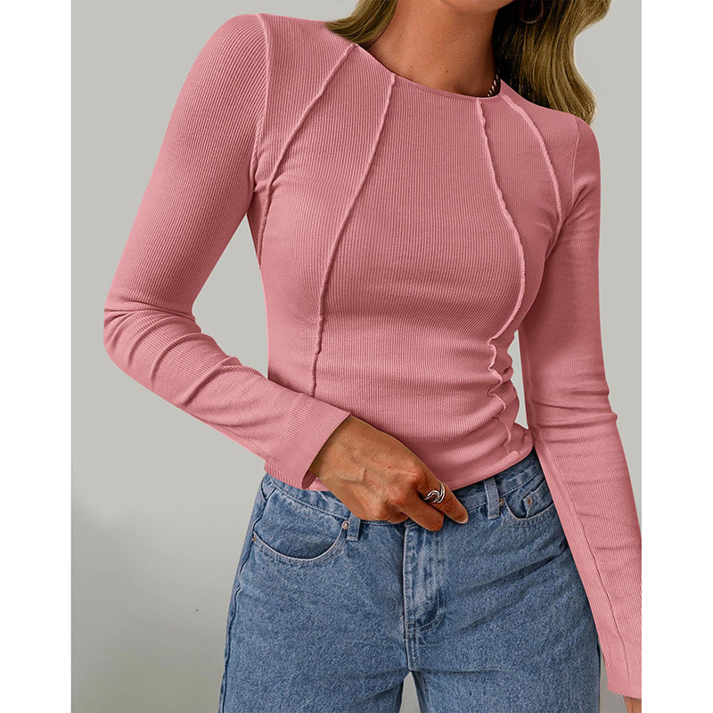 Crewneck Slim Fit Tops - Women Long Sleeve T Shirts Going Out Fall Fashion Basic Tee