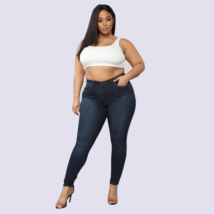 Women's Plus Size High Elastic Denim Pencil Pants