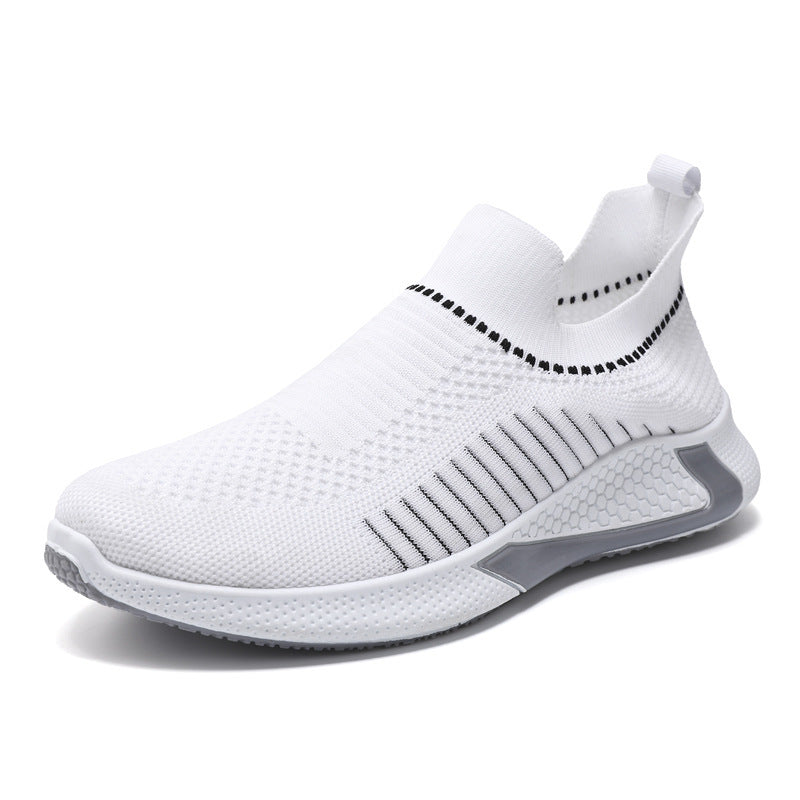 Fashion Mesh Sock Shoes With Striped Design - Men's Outdoor Breathable Slip-on Sneakers