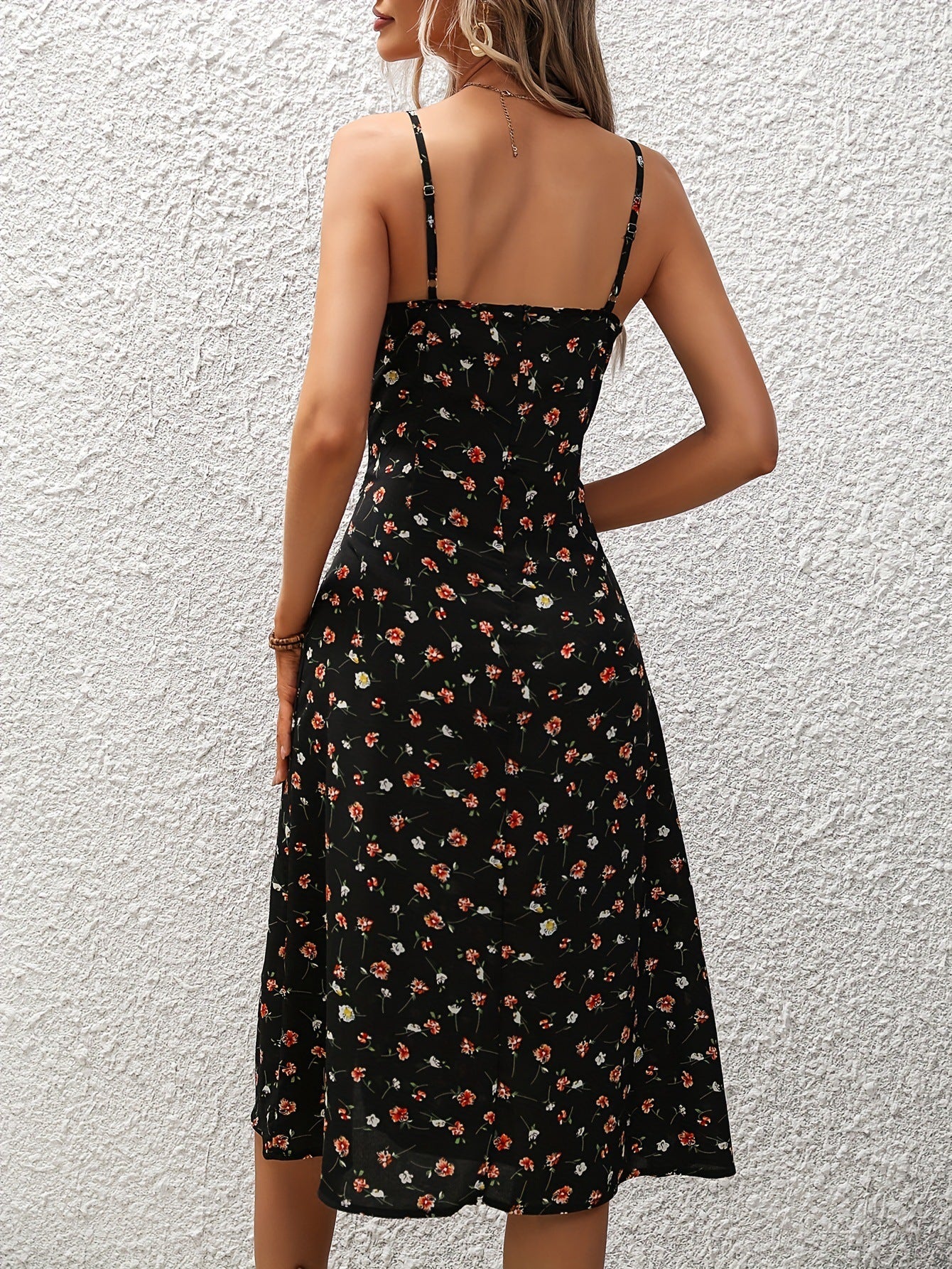 👗Polka Dot Print Suspender Dress – Summer Slit Maxi Dress for Women