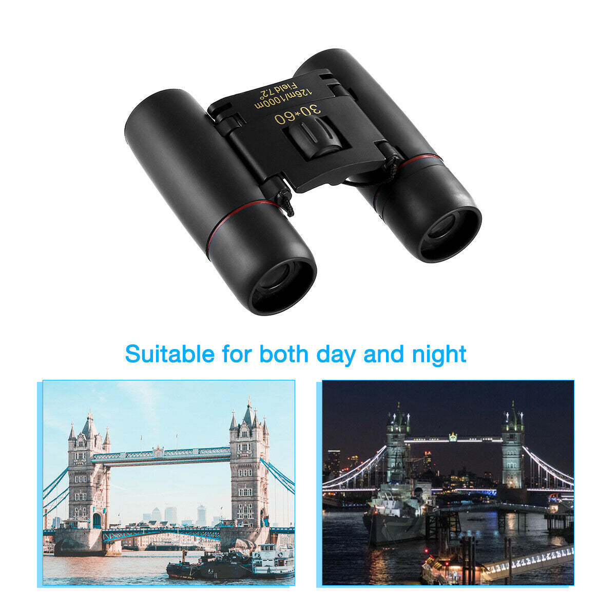 Binoculars 30x60 Zoom Travel Compact Folding Telescope - Hunting Day Night Outdoor Small Pocket Binoculars