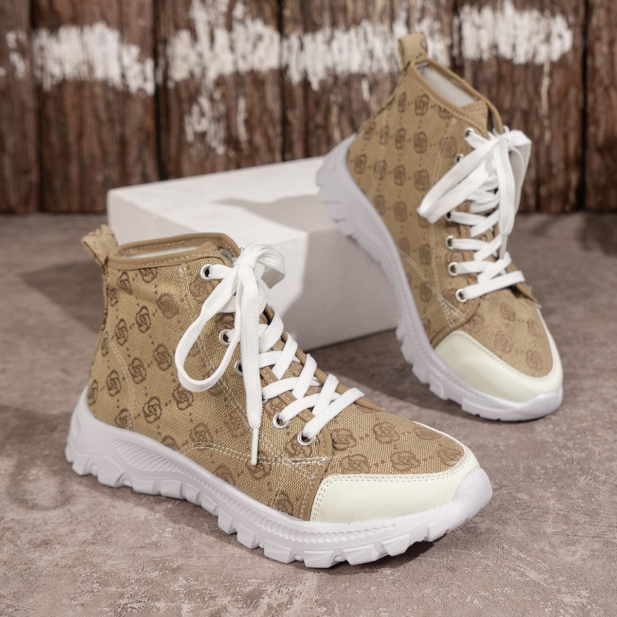 Rose-printed Lace-up Boots For Women