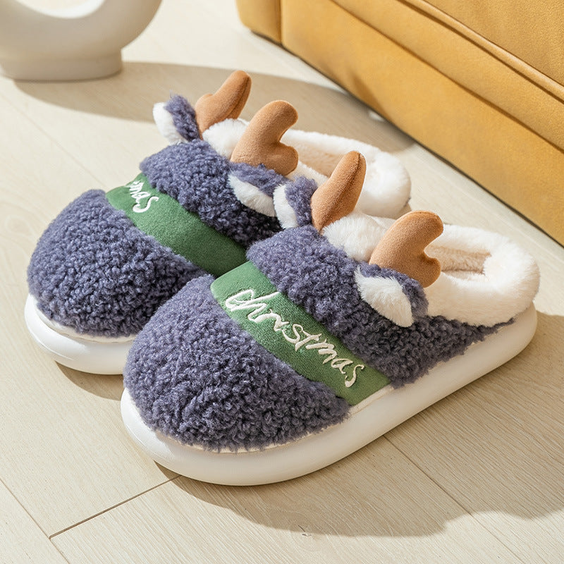 Christmas Shoes - Winter Home Slippers, Elk Soft Cozy Bedroom Slipper, Slip On House Shoes