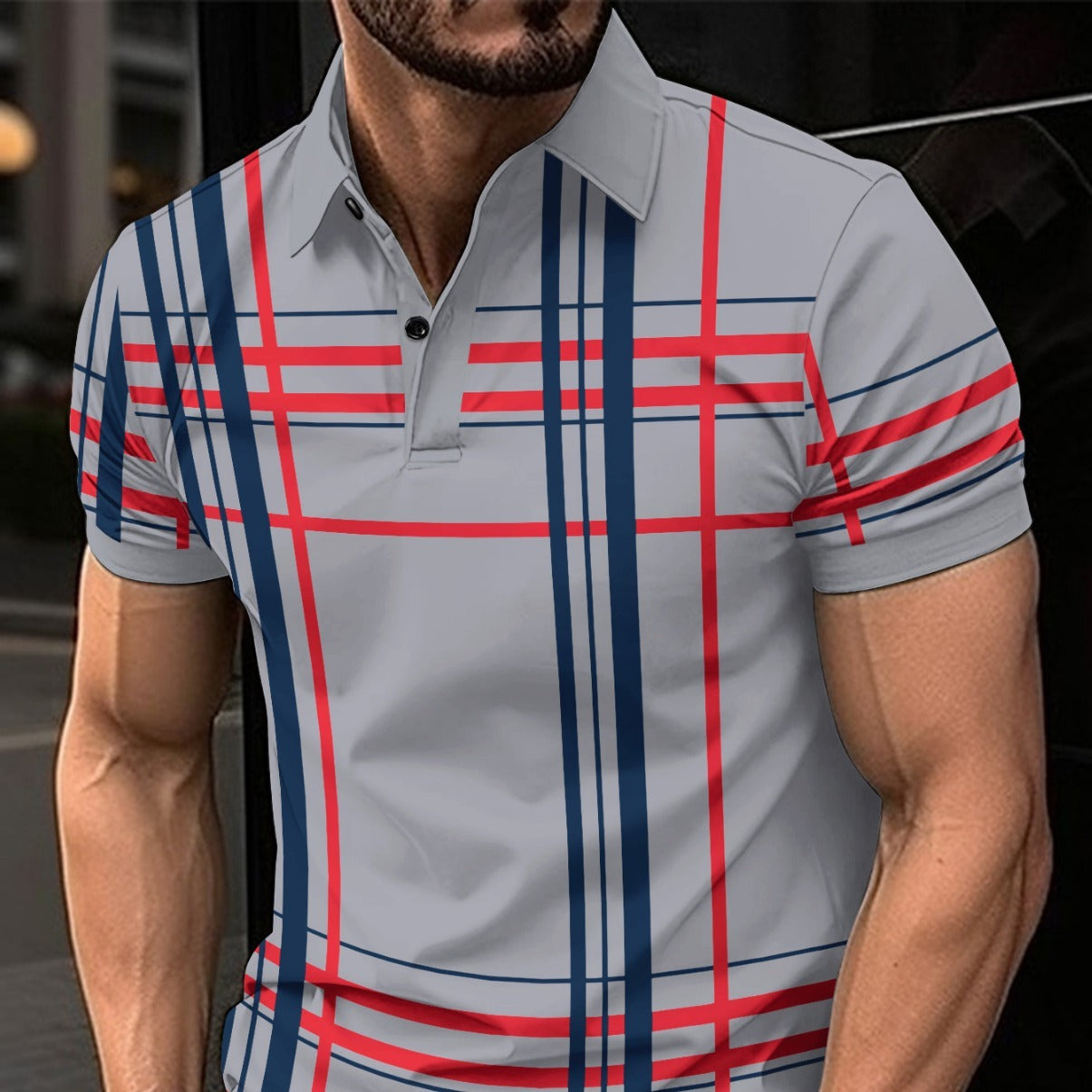 Men's Printed Lapel Button Short-Sleeved Shirt