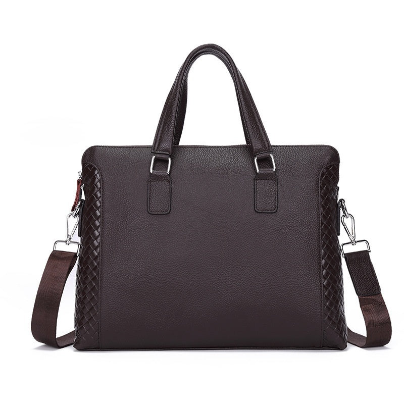 14-inch Men's Briefcase Genuine Leather -Laptop Bag Horizontal Cowhide Business Office Bag