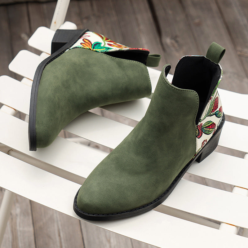 Flower-Printed Ankle Boots For Women