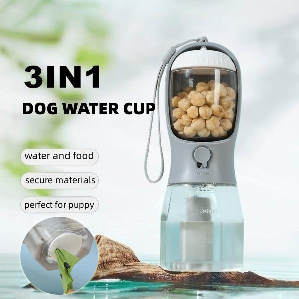 3-in-1 Portable Pet Water & Food Bottle with Waste Bag Dispenser – Ultimate Travel Companion!  Dog Water Cup Drinking Food Garbage Bag Three-in-one Portable Small Multi-functional Pet Cups Pets Supplies - JumoShop