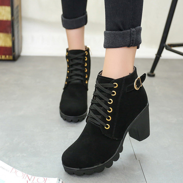 Chunky Block Heel Boots - Buckle Ankle Boots Women Shoes