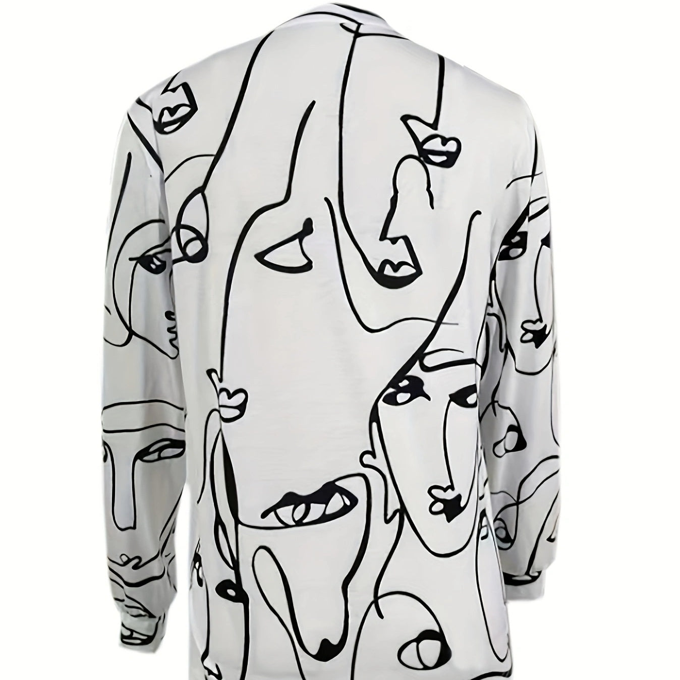 Women's V-neck Top - Fashionable Button Abstract Printed Long Sleeved Shirt Top