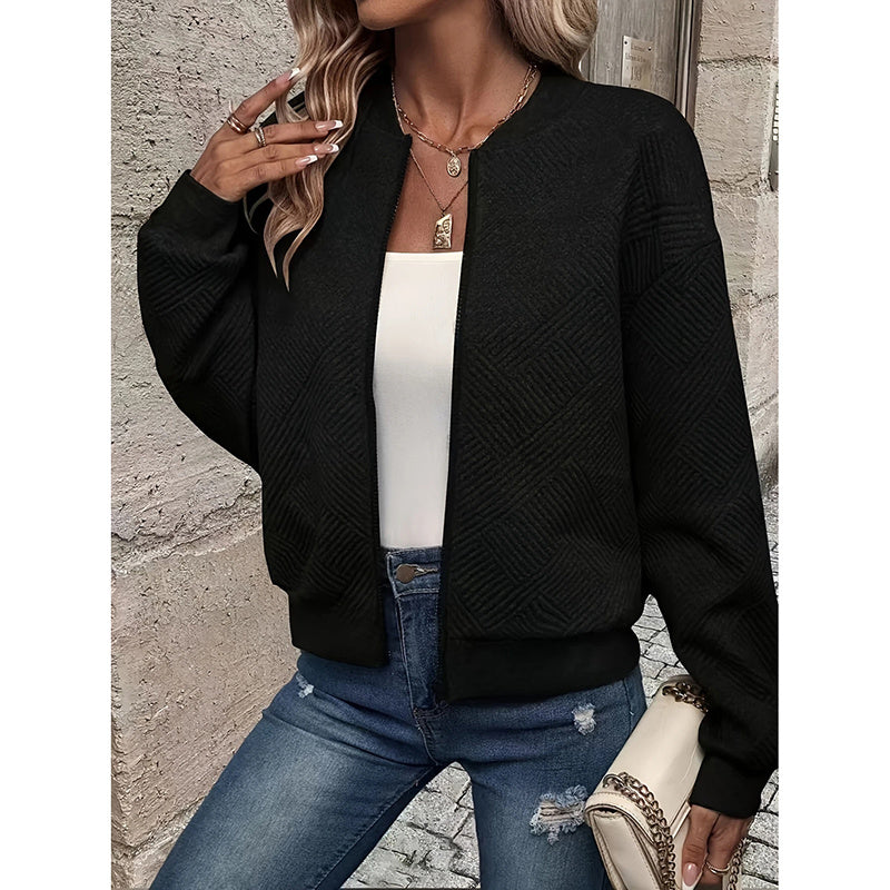 Womens Bomber Jacket Coat Casual Textured Stand Collar Zip Up Fall Fashion Jackets Outfits