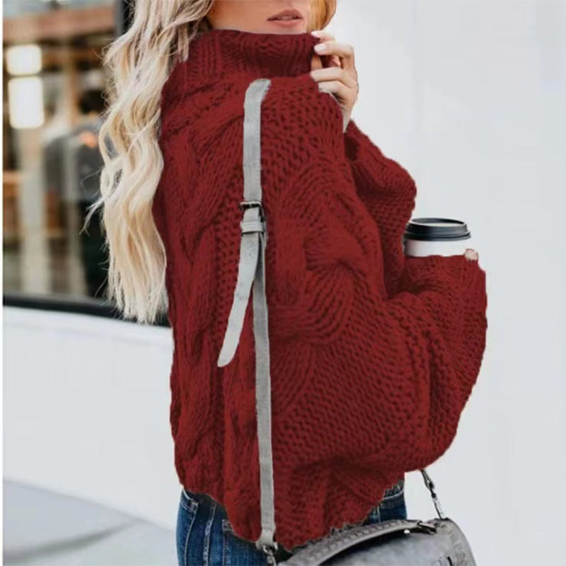 Women Fashion Casual Turtleneck Pullover - Loose-fitting Long Sleeves Sweater