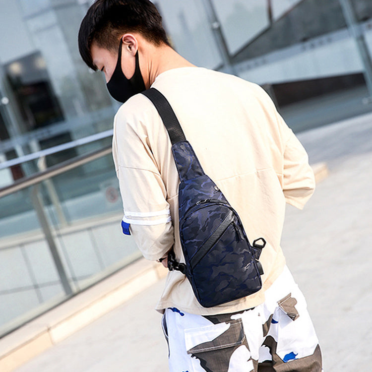 Camouflage Chest Bags - Men Crossbody Bag With Headphone Hole