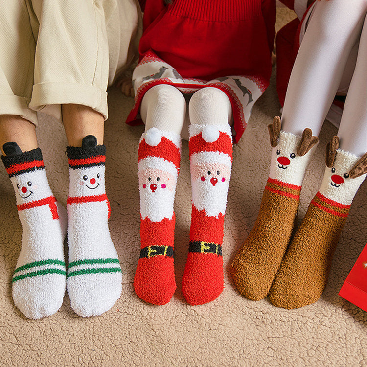 Classic Christmas Winter Socks - No-shedding Cute (Elk, Santa, Claus, Snowman) Sleeping Floor Coral Fleece Socks