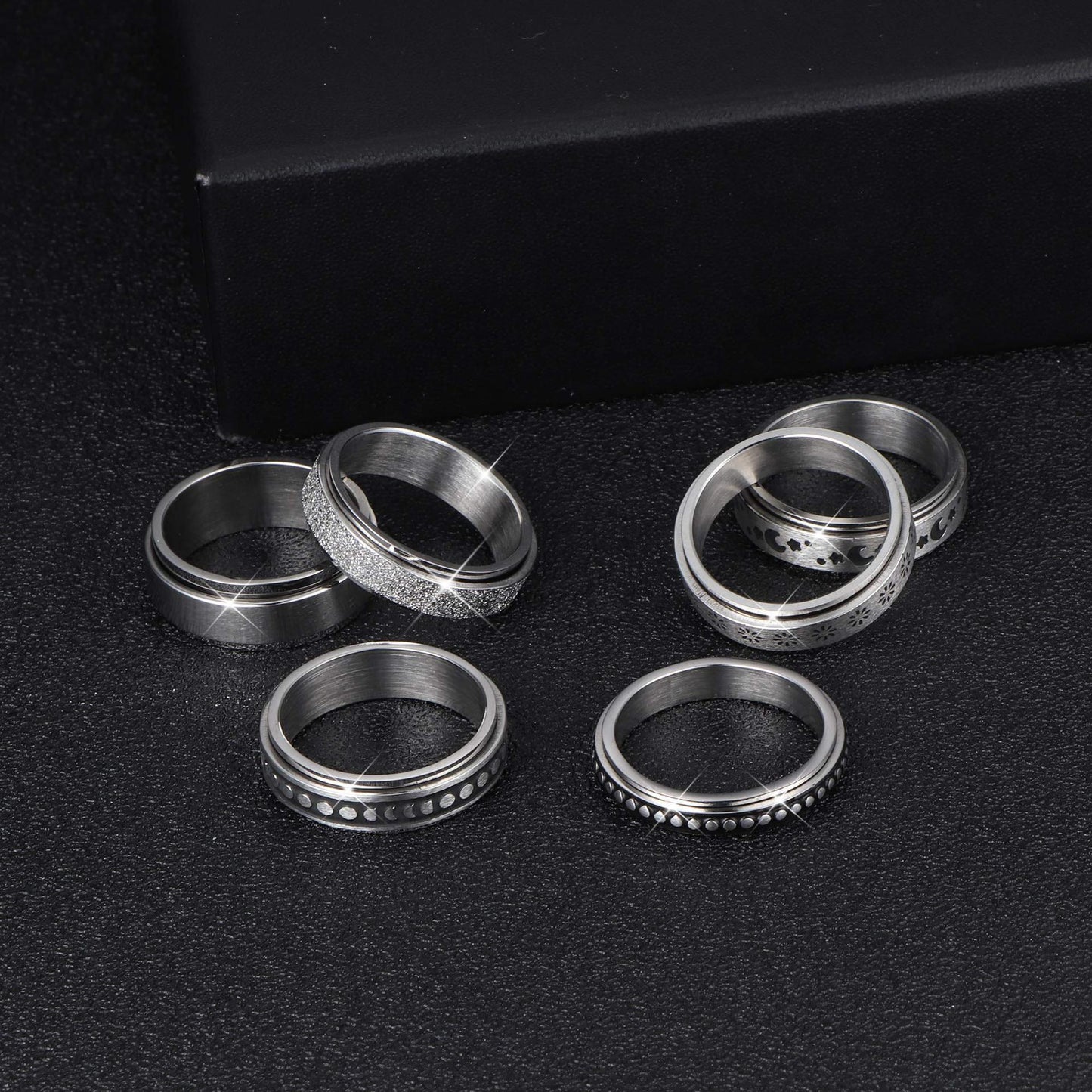 Stainless Steel Rotatable Spinner Ring - Moon Stars Relieve Anxiety Rings
