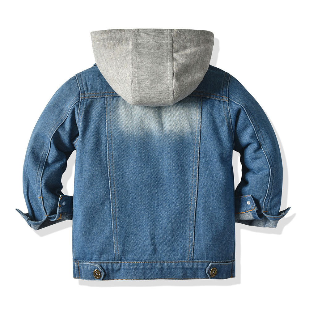 Children's Fake Two-piece Denim Jacket - Children's Hooded Fashion Casual Top