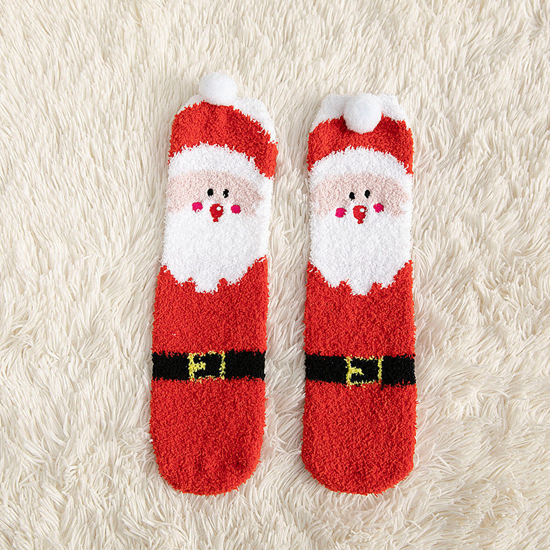 Classic Christmas Winter Socks - No-shedding Cute (Elk, Santa, Claus, Snowman) Sleeping Floor Coral Fleece Socks