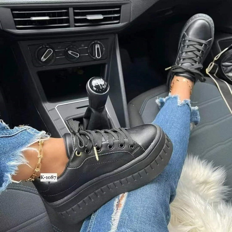 Chunky Heel Shoes - Ankle Boots Lace-up Sneakers For Women