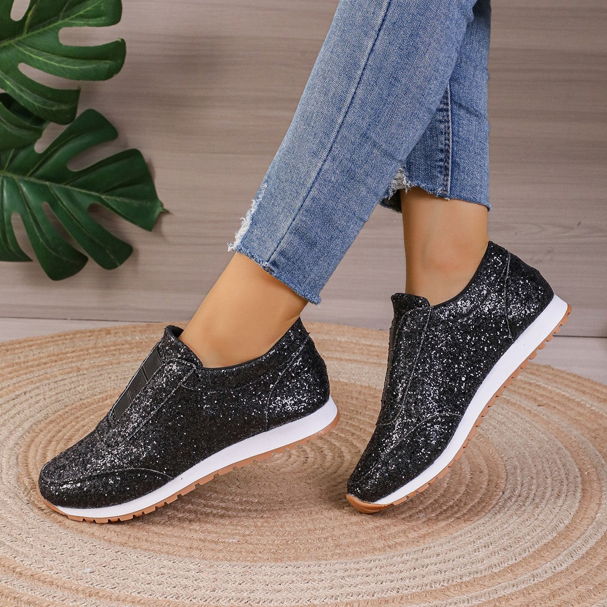 Gold Silver Sequined Flats Running Shoes