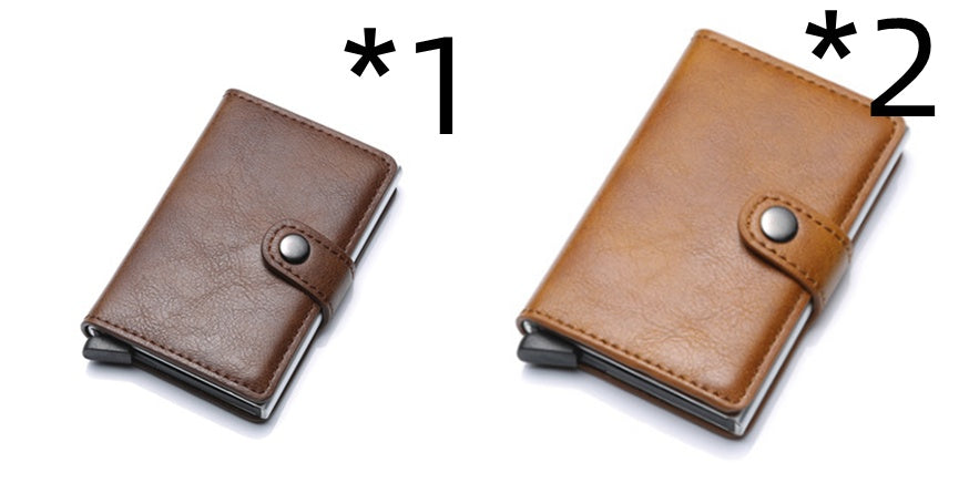 Anti-theft Men Vintage Wallet - Aluminum Metal Purse Leather Cover