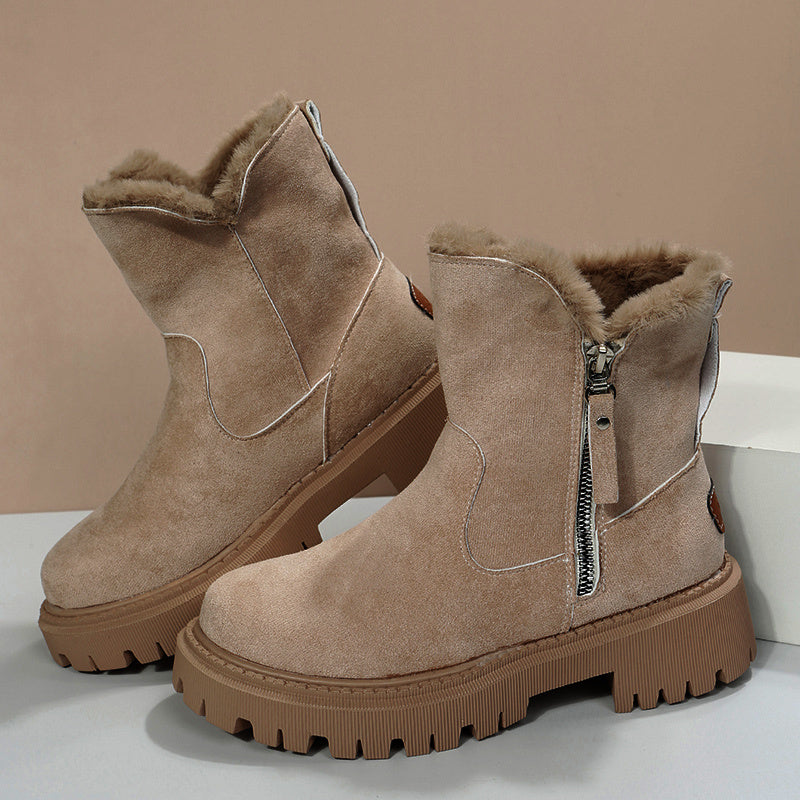 Thick Plush Snow Boots - Women Faux Suede Non-slip Winter Shoes