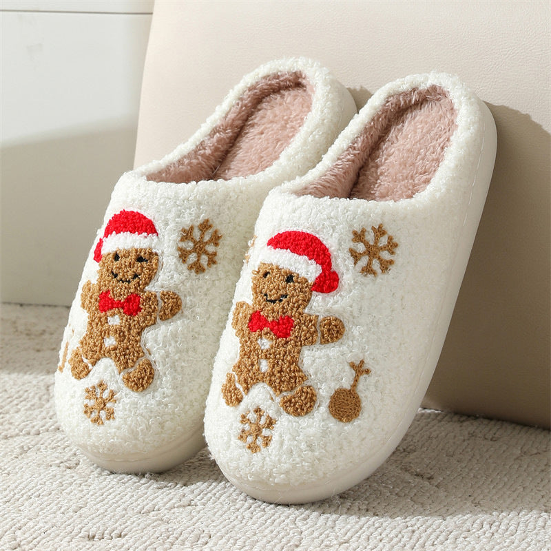 Christmas Snowflake Gingerbread Slippers - Winter Indoor Non-slip, Floor Bedroom Fuzzy House Shoes For Women Home Slippers