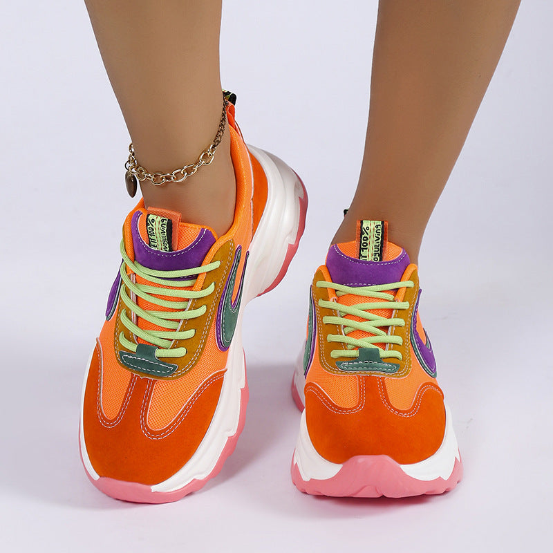 Mixed-color Lace -up Sneakers For Women