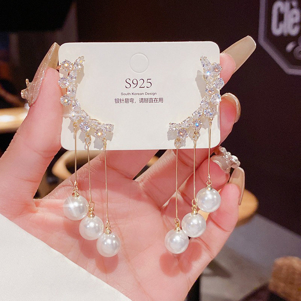Sterling Silver Needle Light Luxury Pearl Earrings - Graceful Personality