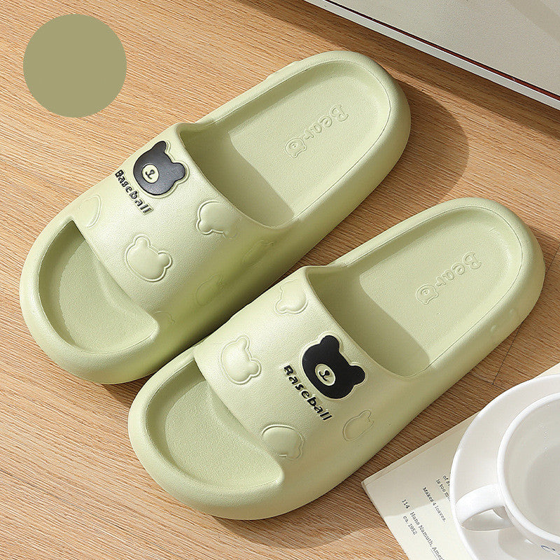 Cute Cartoon Bear Slippers For Women -- Summer Indoor Thick-soled Non-slip Floor Bathroom Home Slippers Men House Shoes