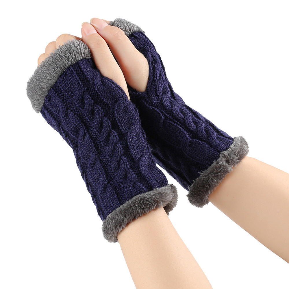 Winter Plush Gloves - Twist Knitted Fingerless Fleece Gloves Women Warm Thickened Woolen Gloves