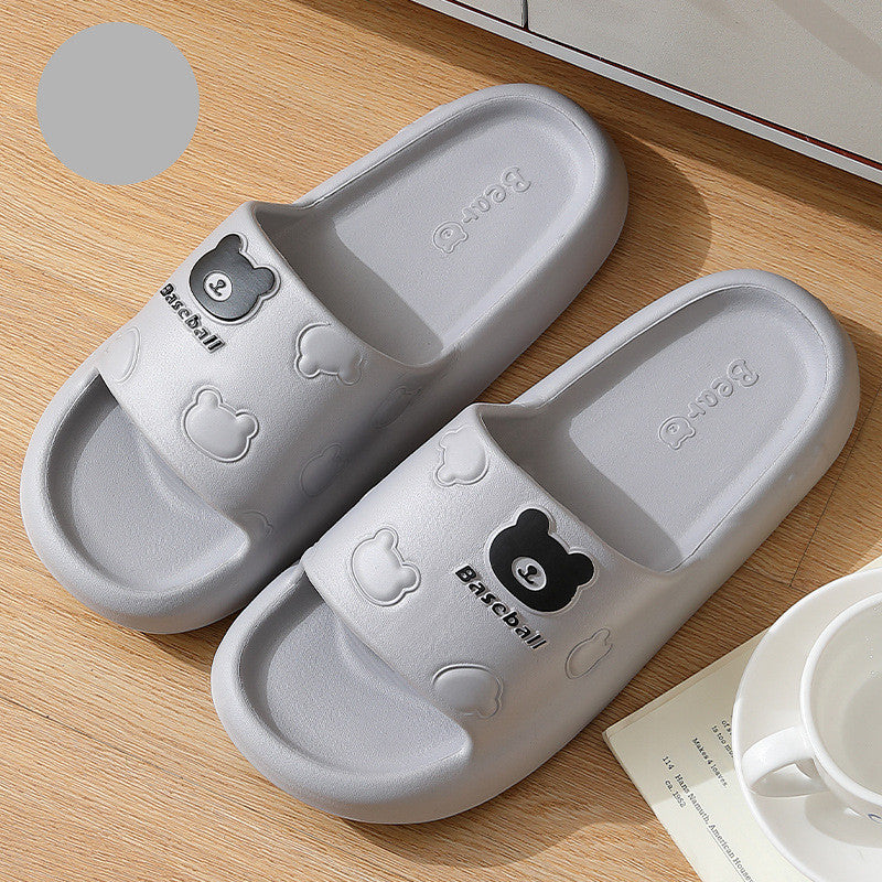 Cute Cartoon Bear Slippers For Women -- Summer Indoor Thick-soled Non-slip Floor Bathroom Home Slippers Men House Shoes