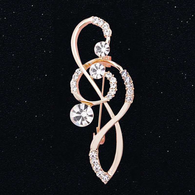 🎵 Elegant Note-Shaped Brooch – Alloy Corsage Pin with Gemstone Inlay for Coats & Sweaters
