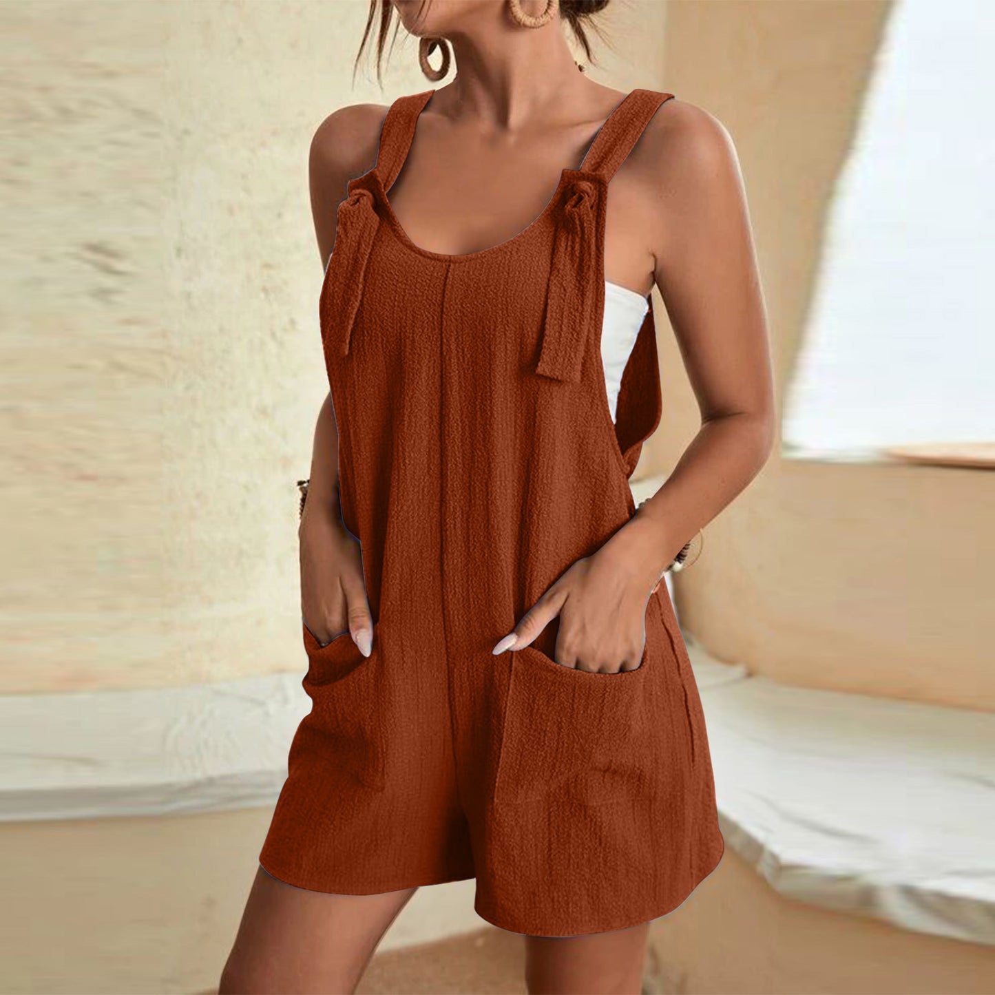 Jumpsuits Rompers For Women - Summer Comfortable Casual Suspender Shorts Pockets Pants