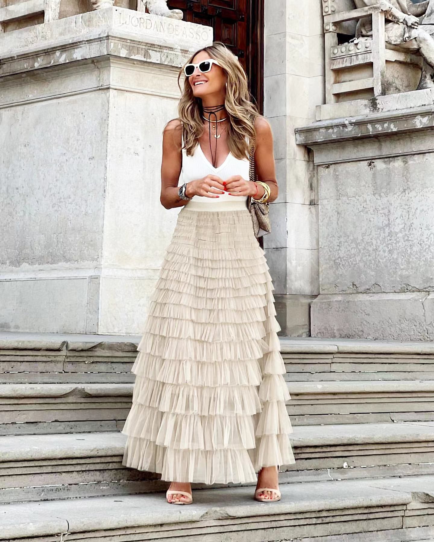Layered Ruffles Cake Skirt - Summer Fashion A Line Swing Mesh Long Skirt