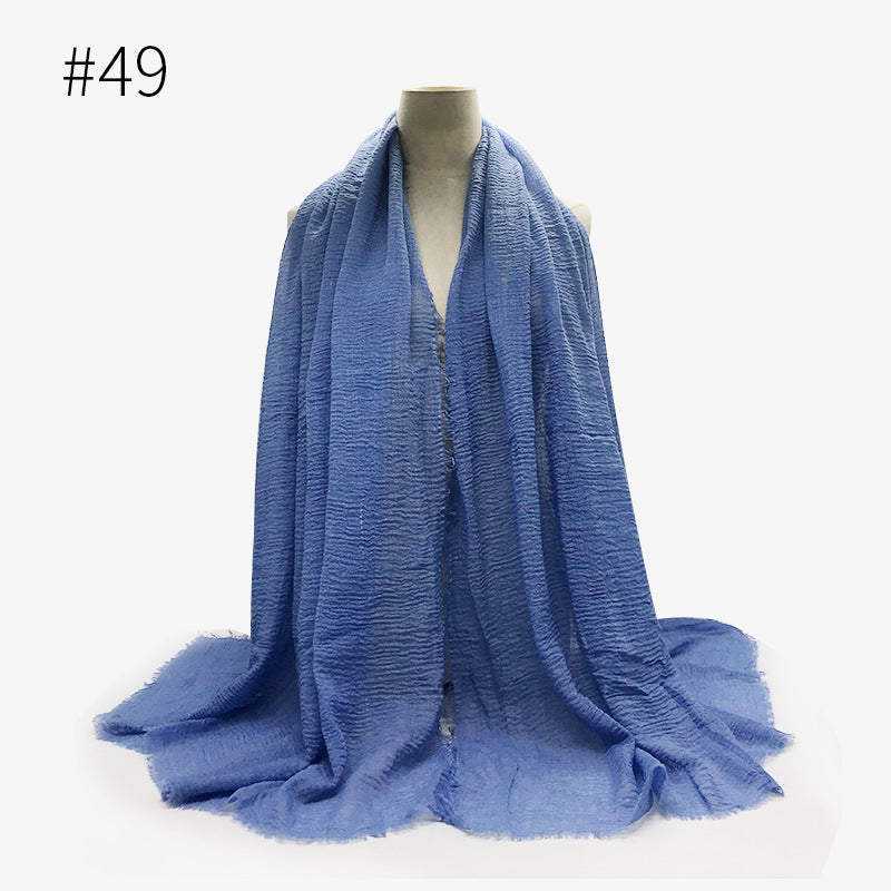 Bubble Plain Cotton fringe Scarf - Women Soft Solid Hijab Pashmina Wrap Hijab