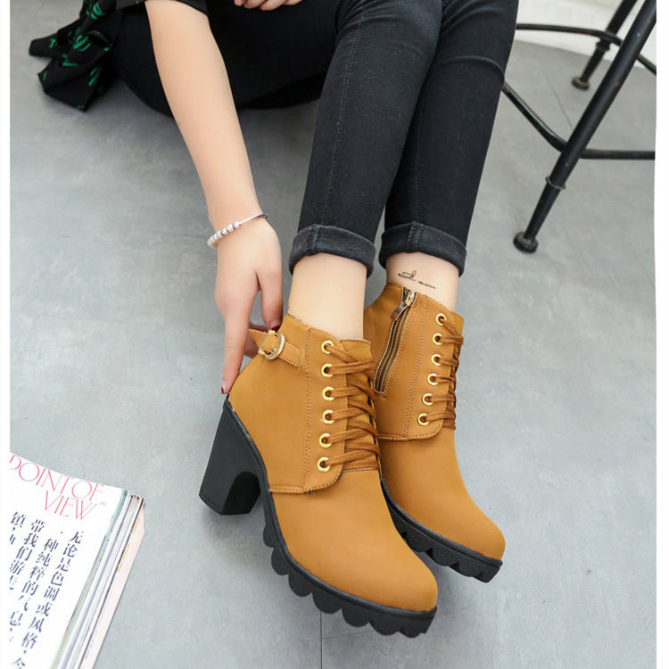Chunky Block Heel Boots - Buckle Ankle Boots Women Shoes