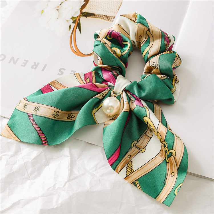 Pearl Pendant Large Intestine Ring Hair Band Women's Hair Knot Knotted Big Bow Hair Rope - JumoShop