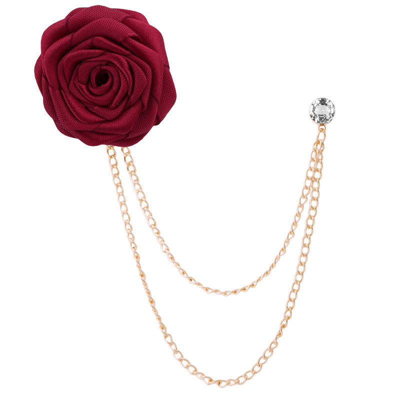 🌹Handmade Rose Brooch with Tassel – Elegant Unisex Suit Pin