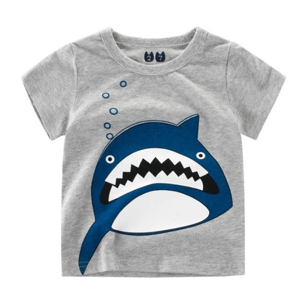 Trendy Summer Boys’ T-Shirt – Hello Dino Cotton Tee ☀️ Children's Wear Summer New Korean Children's Boys Cotton T-shirt Men's Treasure In Children's Short Sleeves - JumoShop