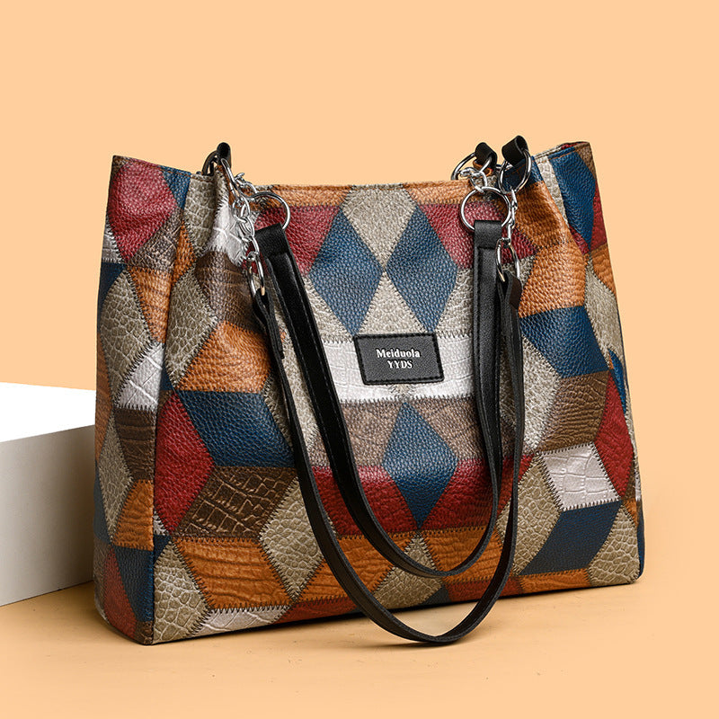 Retro Geometric Pattern Color-matching Shoulder Bag