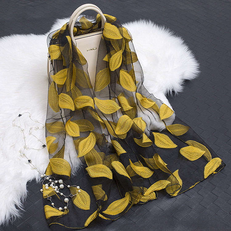 Cut Flowers Hollow Silk Simulation Scarf