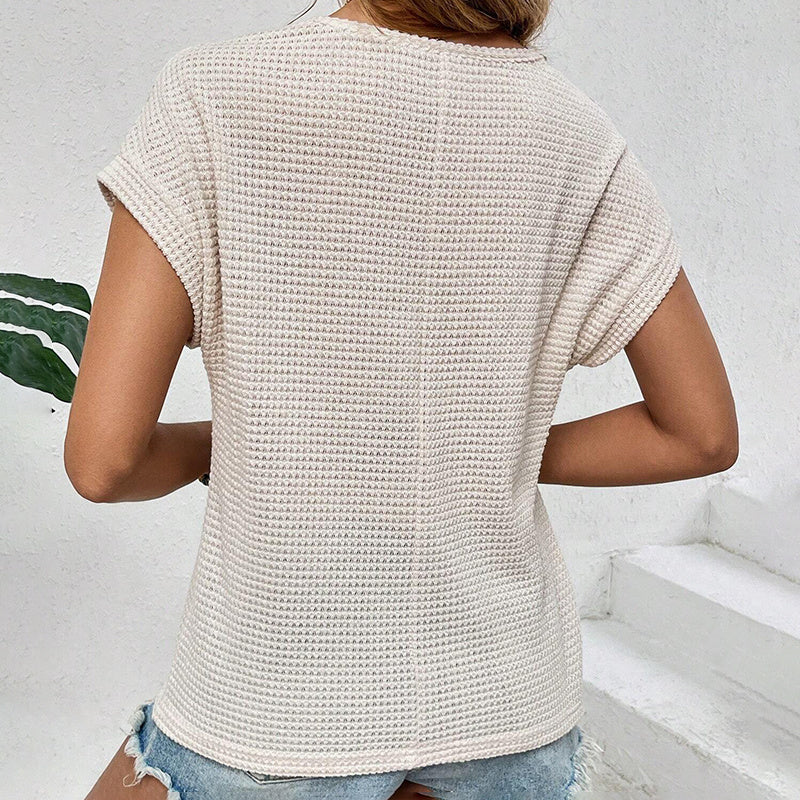 Women Loose Crew Neck Hollow Top - Summer Dressy Casual Short Sleeve Lace Crewneck T Shirt Hollow Out Loose Blouses