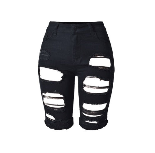 High Waist Roll-up Demin Shorts - Middle Pants Street Fashion