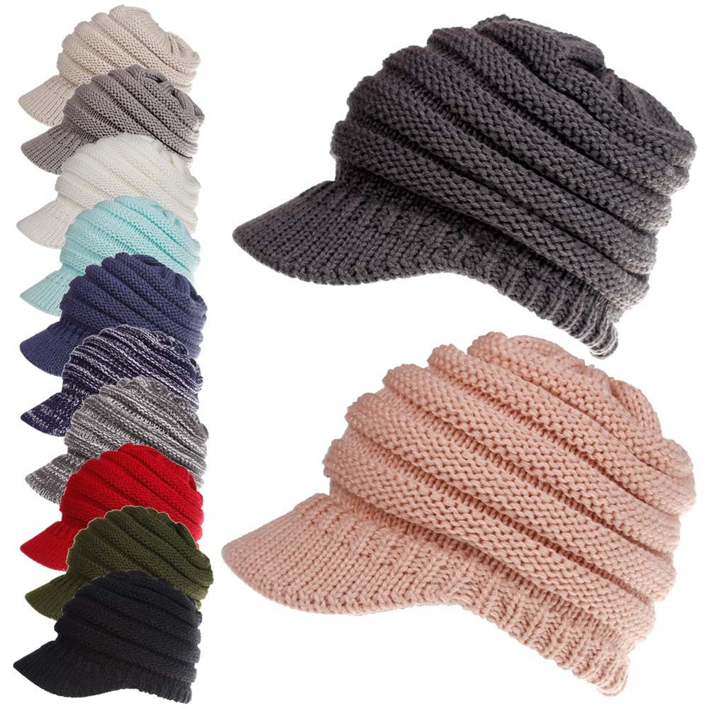 Women Ponytail Beanies - Autumn Winter Hats Female Soft Knitting Caps Warm Ladies Skullies