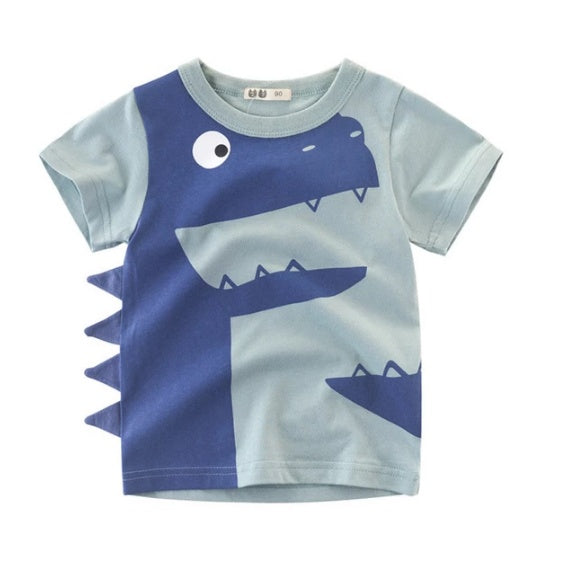 Trendy Summer Boys’ T-Shirt – Hello Dino Cotton Tee ☀️ Children's Wear Summer New Korean Children's Boys Cotton T-shirt Men's Treasure In Children's Short Sleeves - JumoShop
